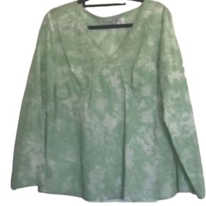Vintage tie dyed green cotton peasant top jrs xl
